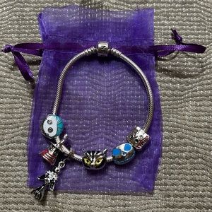 Pandora Snake Chain Bracelet w/ Disney The Nightmare Before Christmas Charms